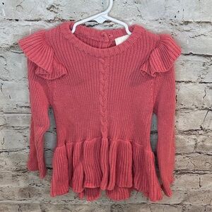 Laura Ashley Toddler Pink Ruffle Sleeve Peplum Sweater